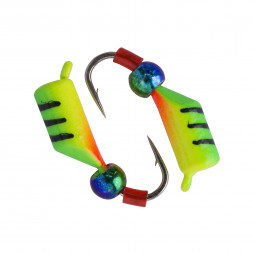 Мормышка вольфрамовая Condor Безмотылка Столбик шарик хамелеон d 4,0 мм, вес 1,32 гр, салат.с полос. лимон красный 10 шт